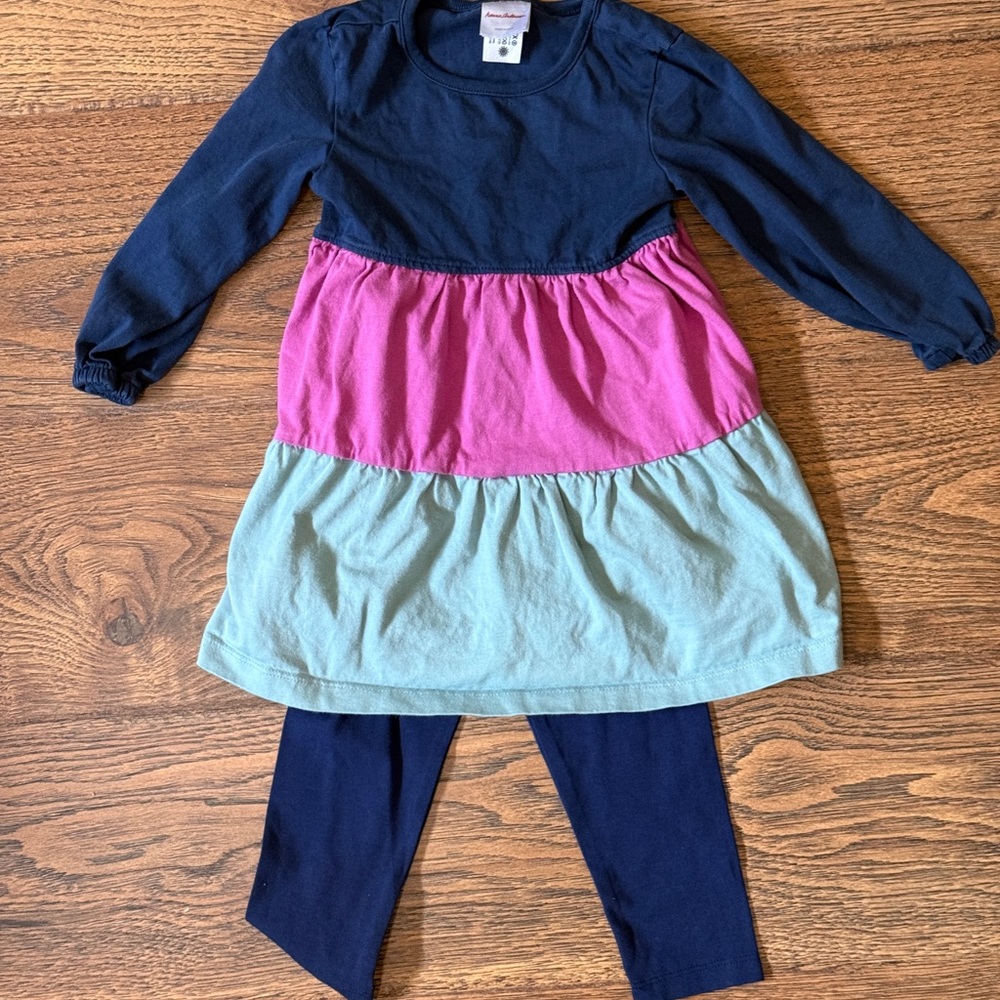 Hanna Andersson Navy, Pink, and Mint Dress w/ Leggings
